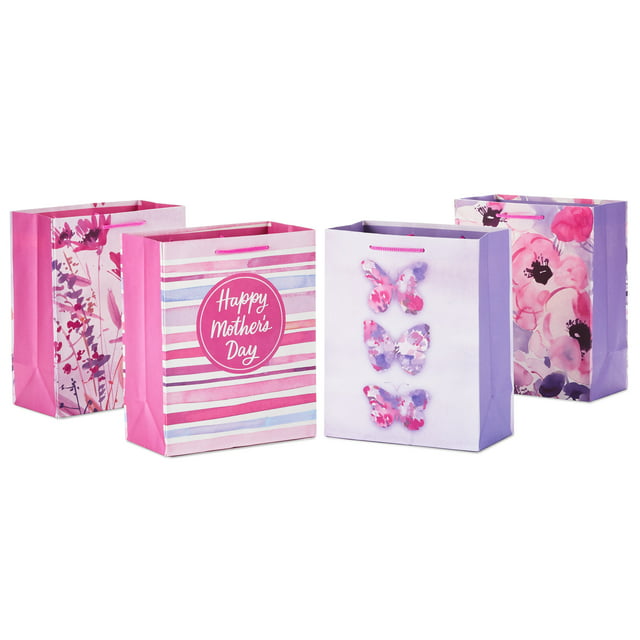Hallmark 9" Medium Mother's Day Gift Bag Bundle (4 Bags: Florals, Wildflowers, "Happy Mother's Day," Butterflies) for Moms, Grandmothers, Sisters, Baby Showers