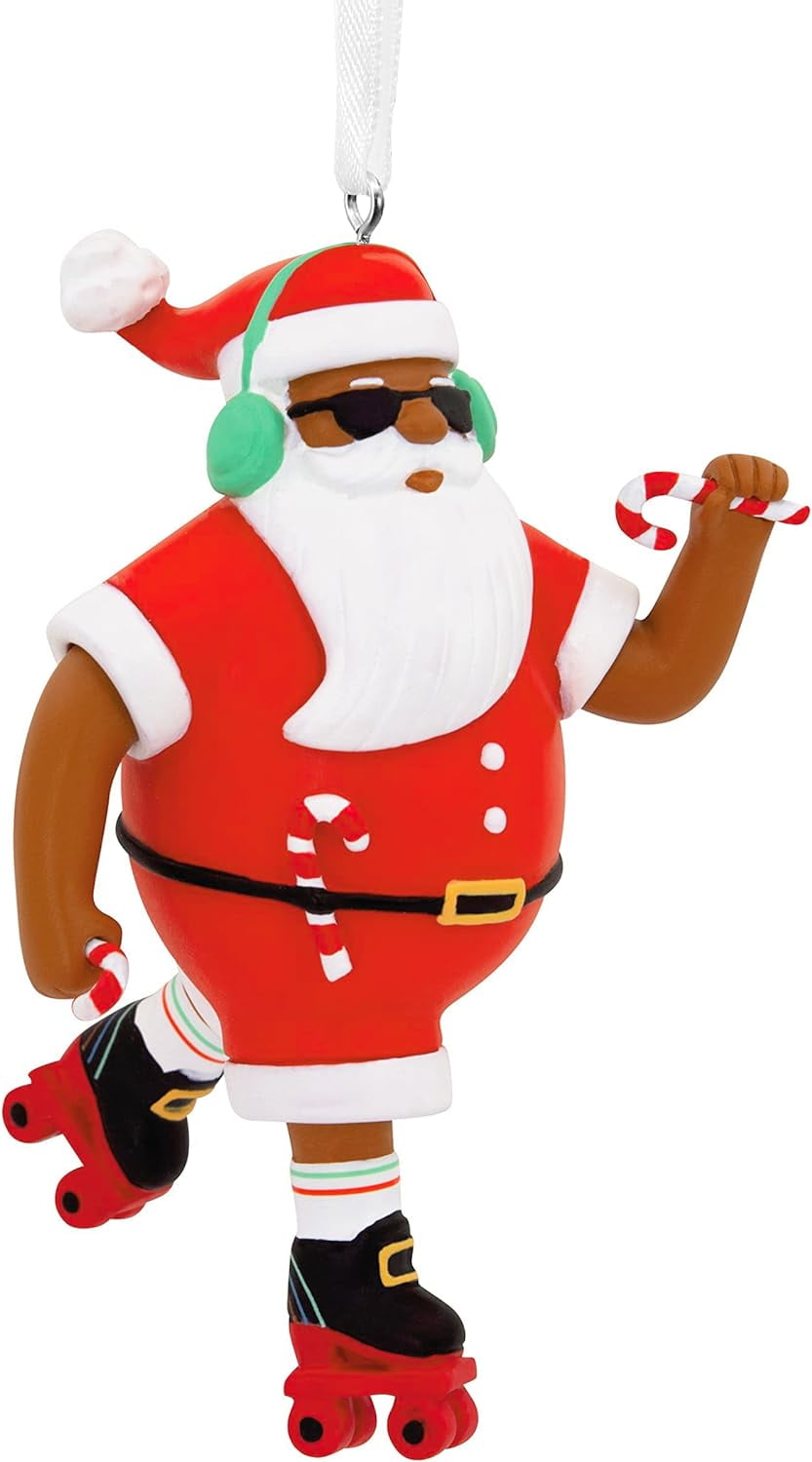 Roller Skating Santa Claus with Candy Cane Ornament
