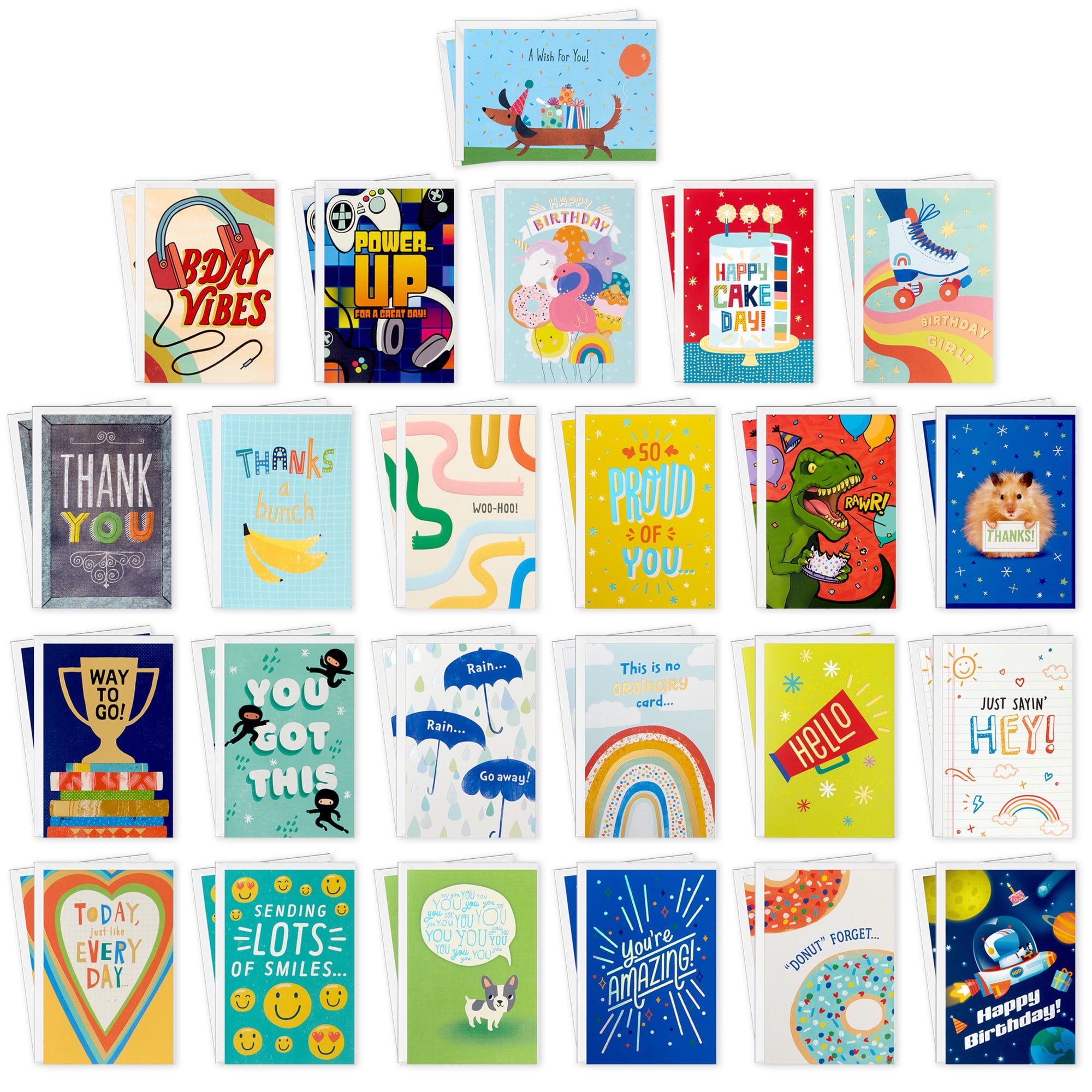 Hallmark Assorted Boxed All Occasion Greeting Cards for Kids—Birthdays, Encouragement, Thank You, Pack of 48 With Envelopes