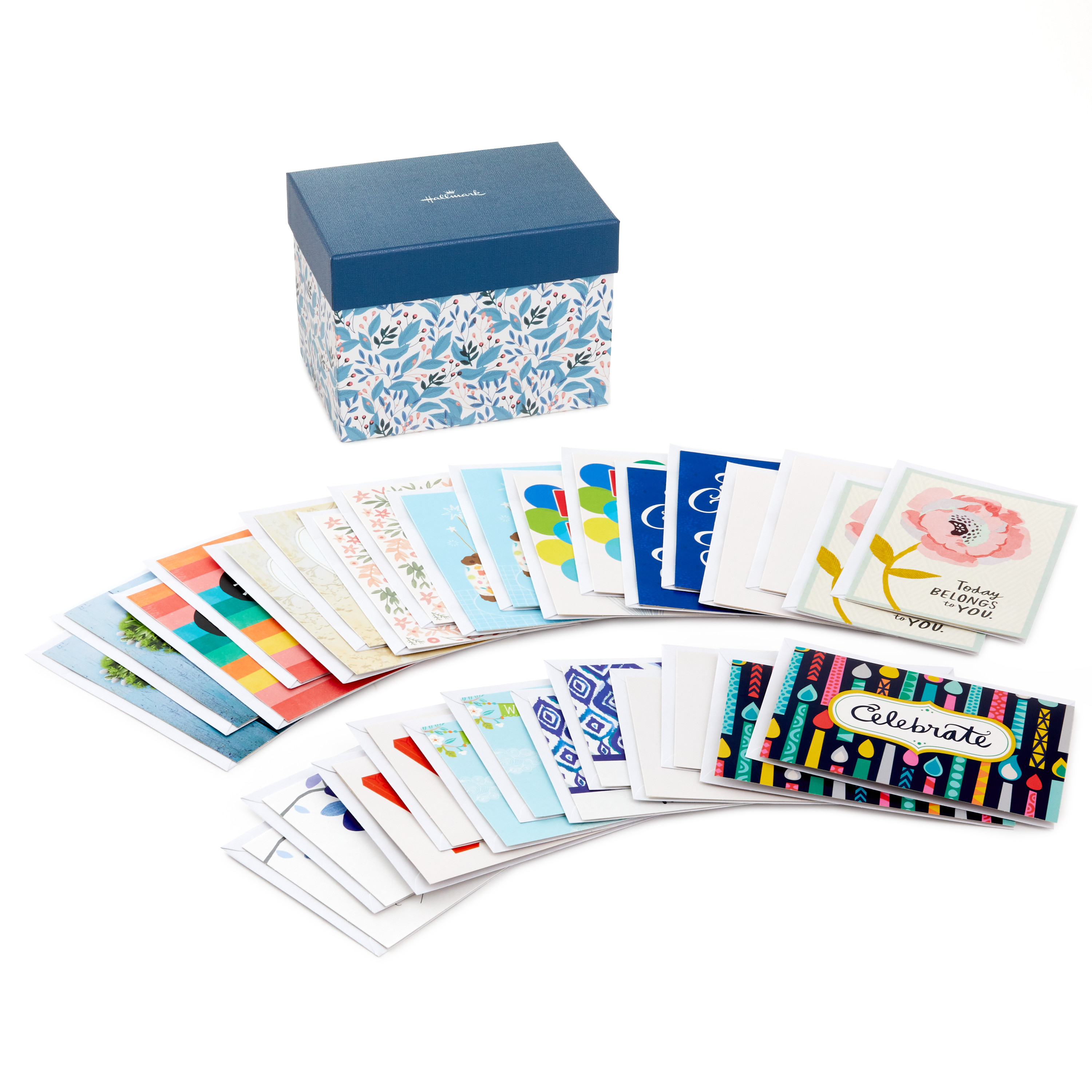 Hallmark All Occasion Greeting Cards Assortment—30 Cards and Envelopes with Card Organizer Box (Blue Leaves)—Birthday Cards, Baby Shower Cards, Sympathy Cards, Wedding Cards, Thank You Cards - image 1 of 5