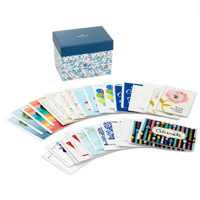 Hallmark All Occasion Greeting Cards Assortment—30 Cards and Envelopes with Card Organizer Box (Blue Leaves)—Birthday Cards, Baby Shower Cards, Sympathy Cards, Wedding Cards, Thank You Cards