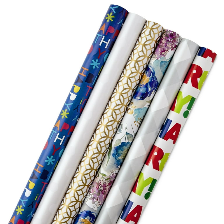  Hallmark All Occasion Wrapping Paper Bundle with Cut Lines on  Reverse - Blue, Emerald, Magenta & Gold (3-Pack: 105 sq. ft. ttl.) for  Birthdays, Weddings, Valentine's Day, Graduations & Bridal Showers 