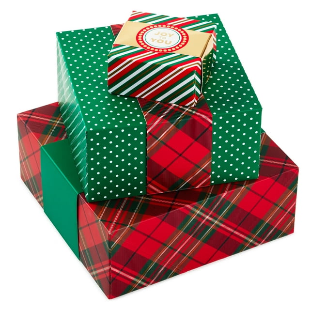 Hallmark Assorted Size Gift Boxes with Wrap Bands for Christmas (3