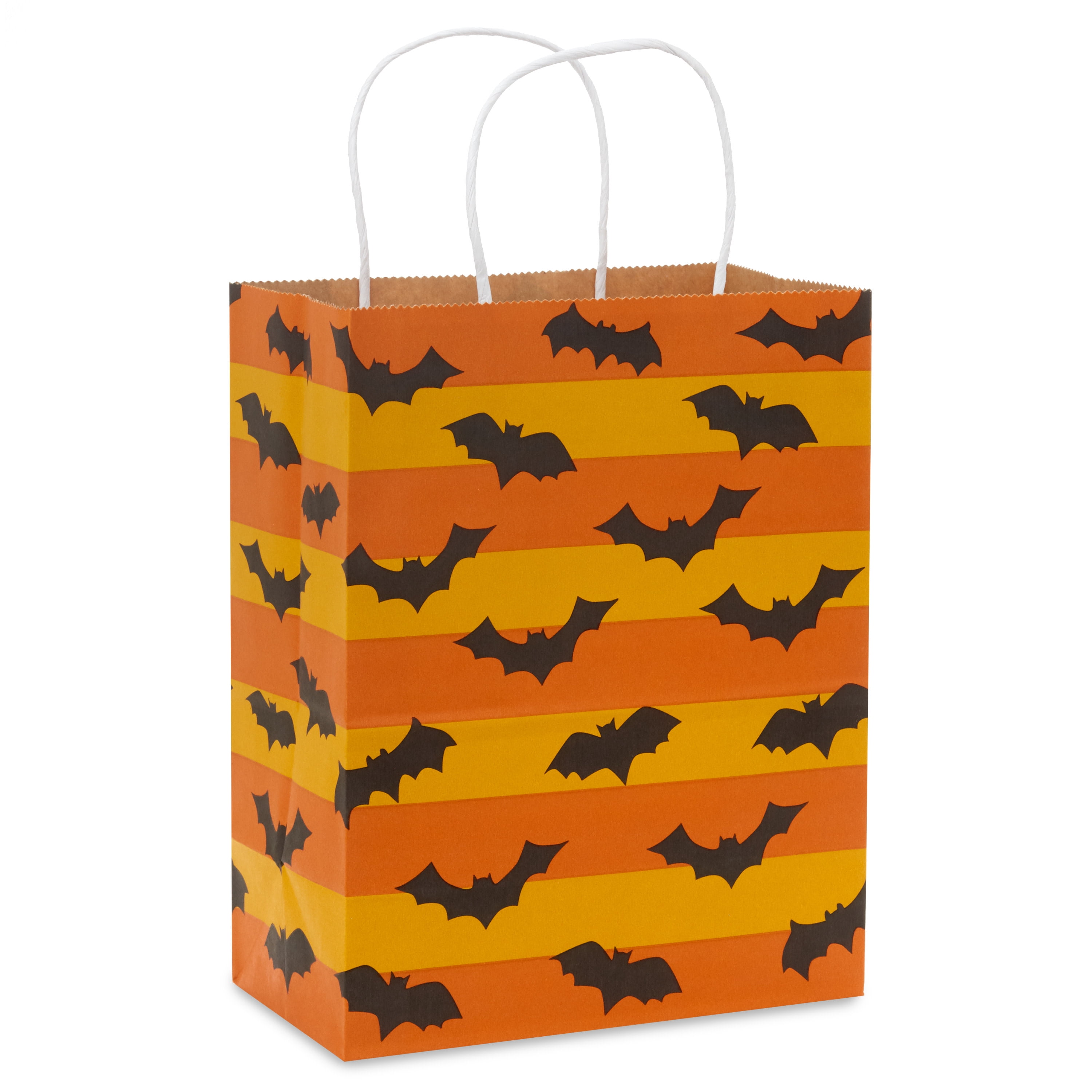 Hallmark Medium Halloween Gift Bag (Orange Stripes with Bats), 1 Count