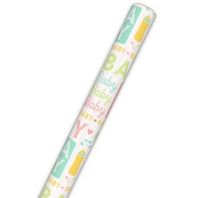 Hallmark Baby Shower Wrapping Paper Roll (Pastel Lettering on White) 20 Sq. ft.