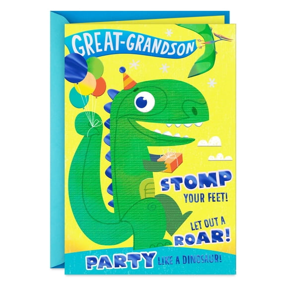 Hallmark Birthday Card for Great-Grandson (T-Rex With Party Hat)