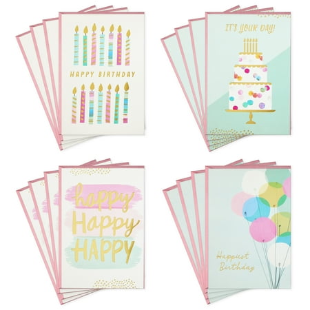 Hallmark Birthday Cards Assortment, 16 Cards with Envelopes (Cake, Candles, Balloons)