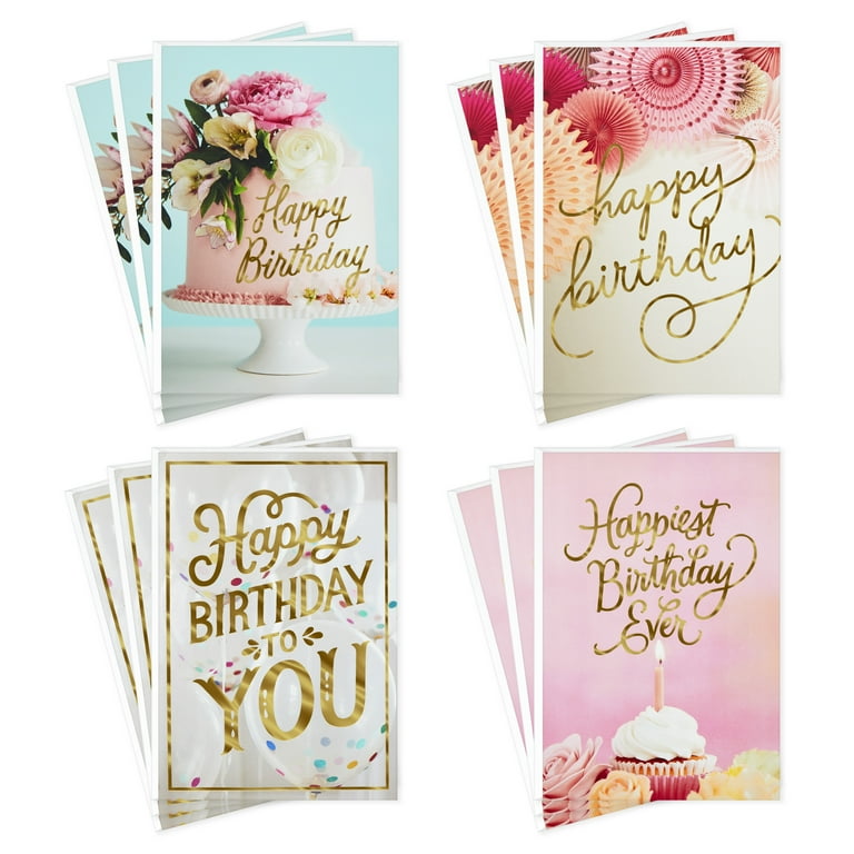 Hallmark Birthday Cards Assortment, Balloons, Cake, Flowers (12