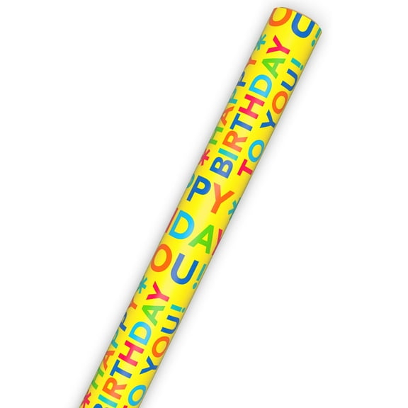 Hallmark Birthday Wrapping Paper Roll (Bold Lettering on Yellow) 20 sq. ft.
