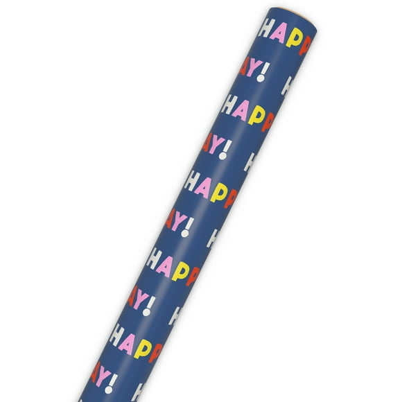 Hallmark Birthday Wrapping Paper Roll (Colorful Lettering on Navy) 20 Sq. ft.