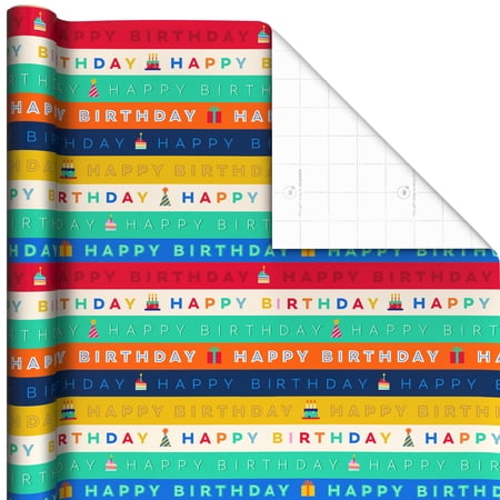 Hallmark Birthday Wrapping Paper Roll (Happy Stripes) 20 sq. ft.