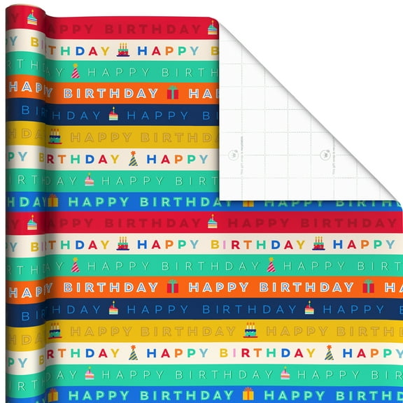 Hallmark Birthday Wrapping Paper Roll (Happy Stripes) 20 Sq. ft.