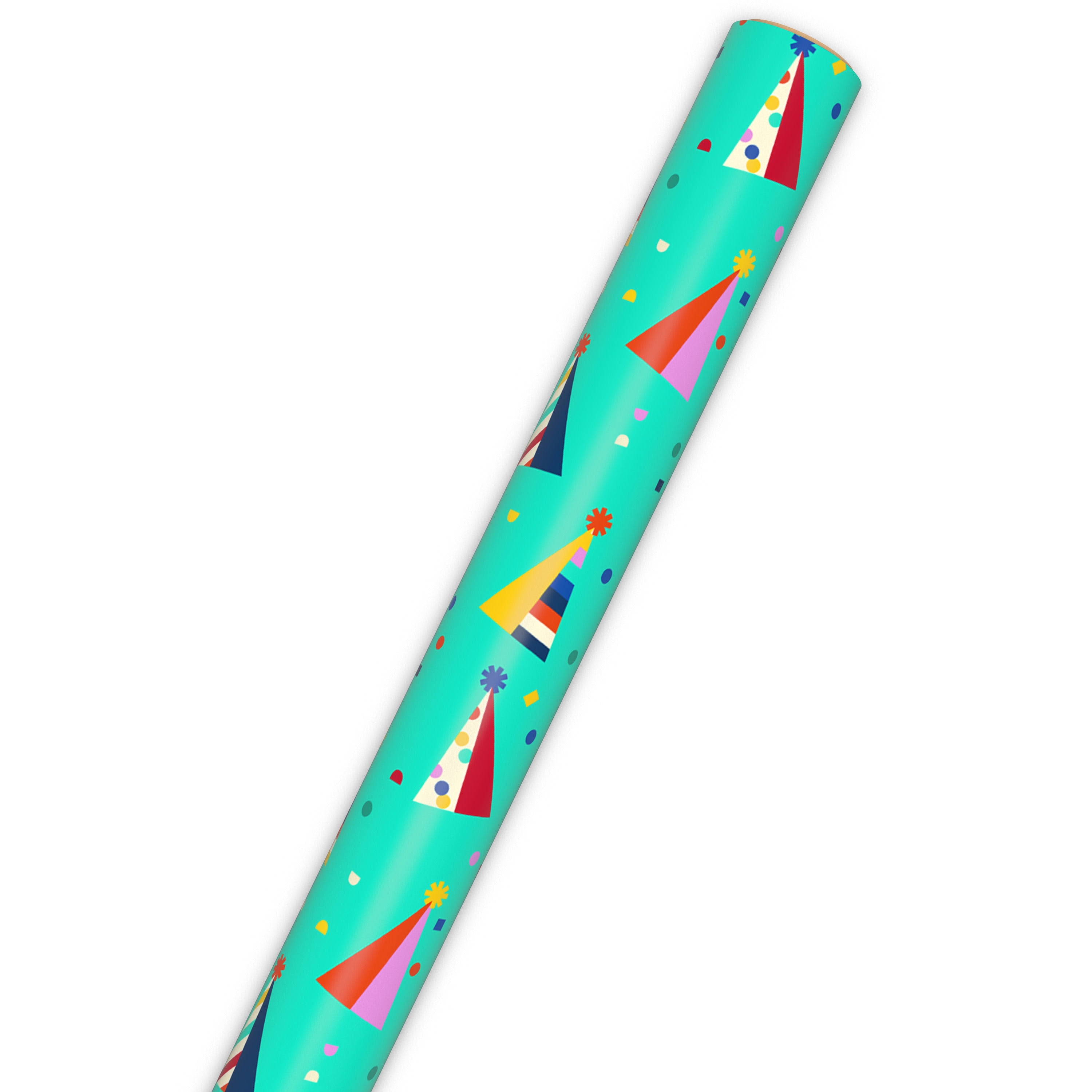 Hallmark Birthday Wrapping Paper Roll (Party Hats on Teal) 20 Sq. ft.