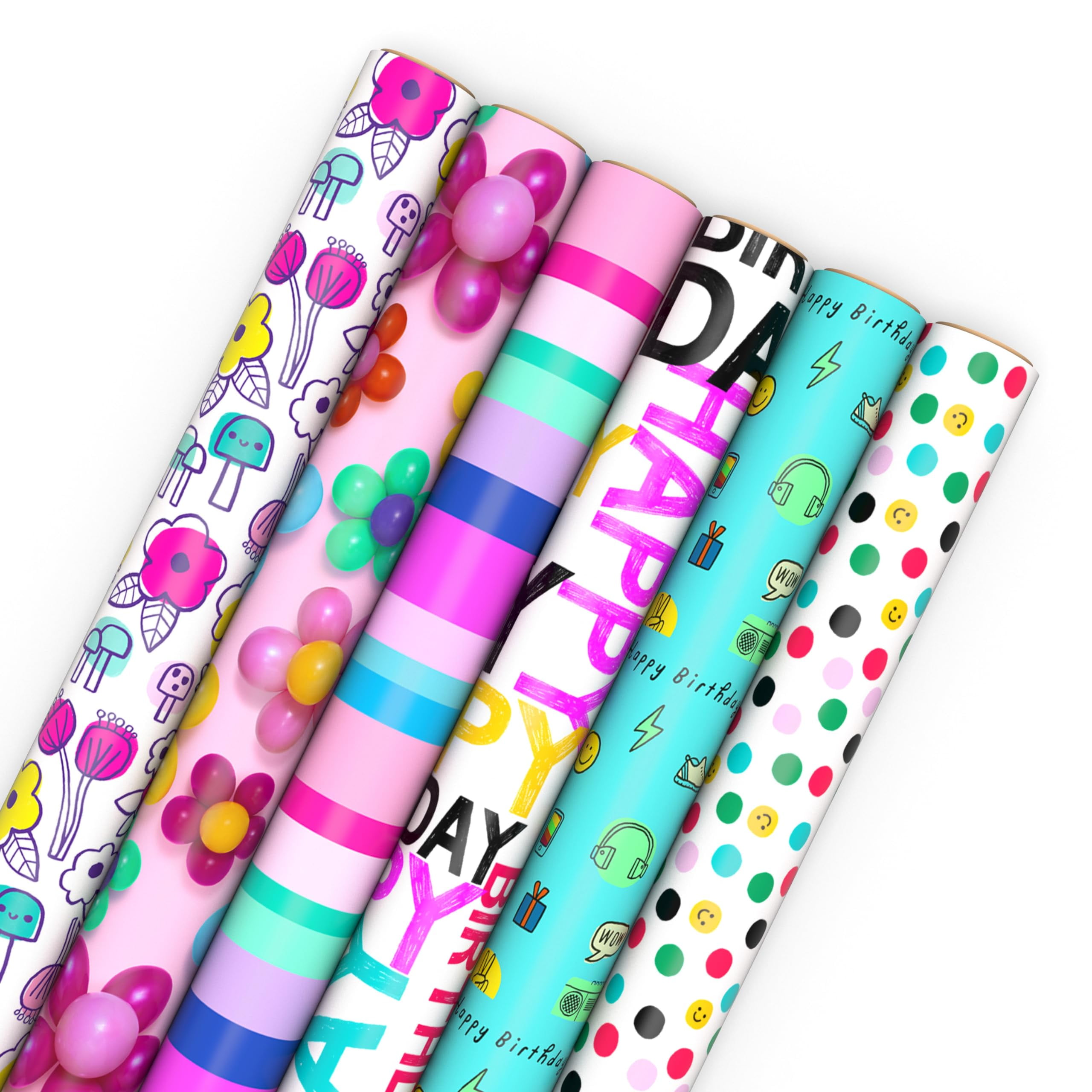Hallmark Birthday Wrapping Paper Rolls - AIS1 Flowers, Stripes, Pink ...
