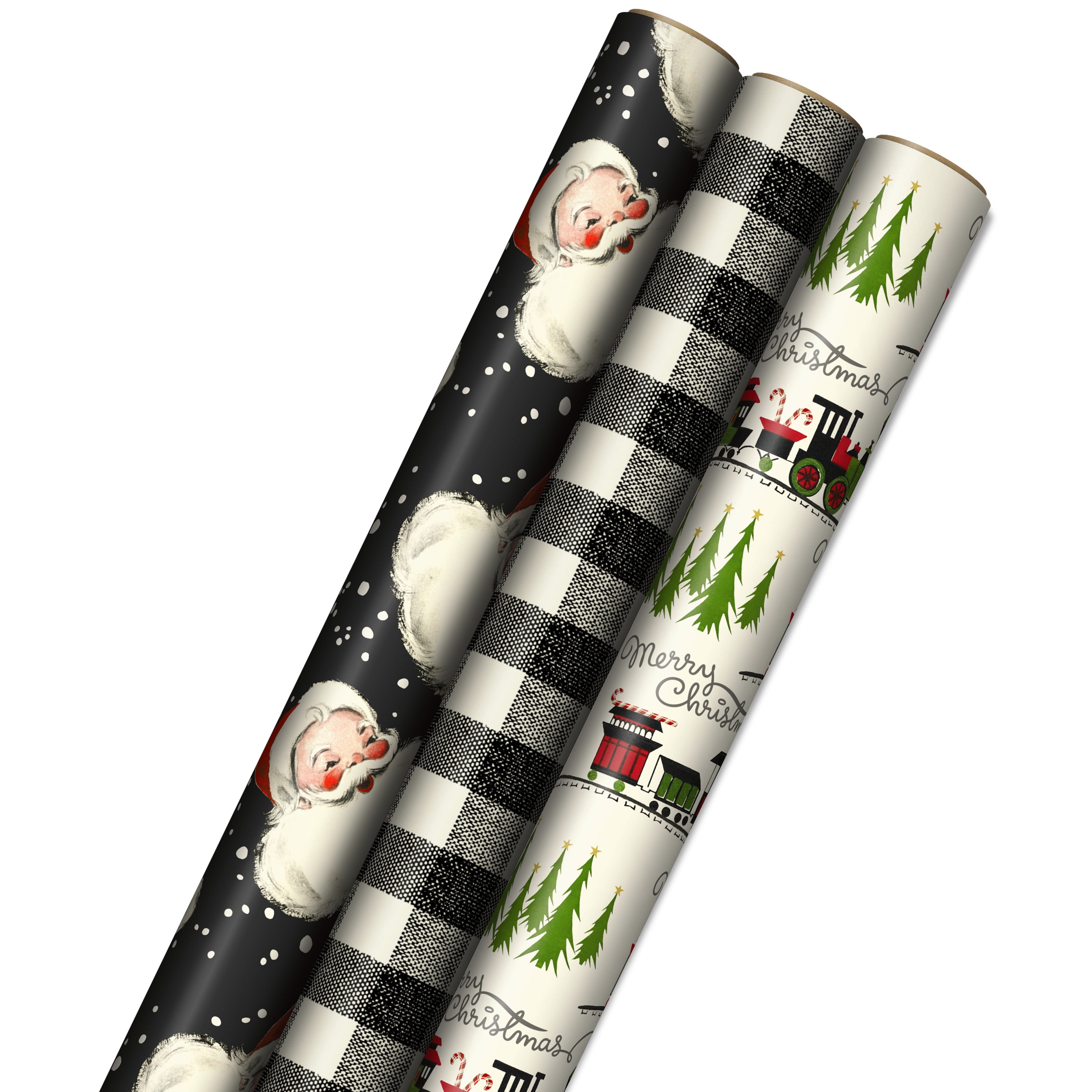 Hallmark Christmas Wrapping Paper Jumbo Rolls with Cut Lines on Reverse (2  Rolls, 4 Designs: 160 Sq. Ft. Ttl) Black and Gold Trees, Snowflakes, Plaid