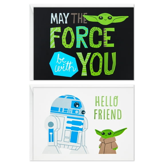 Hallmark Blank Multicolored Note Cards, Star Wars: The Mandalorian The Child and R2-D2, 12 Ct.