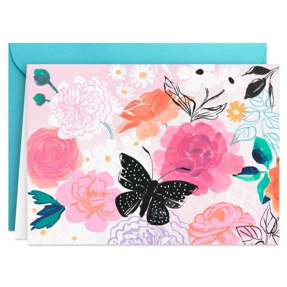 Hallmark Blank All Occasion Greeting Cards (Butterfly and Flowers on Pink), Pack of 40
