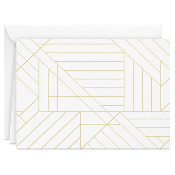 Hallmark Blank Notes (Gold Geometric on White), 40 Count