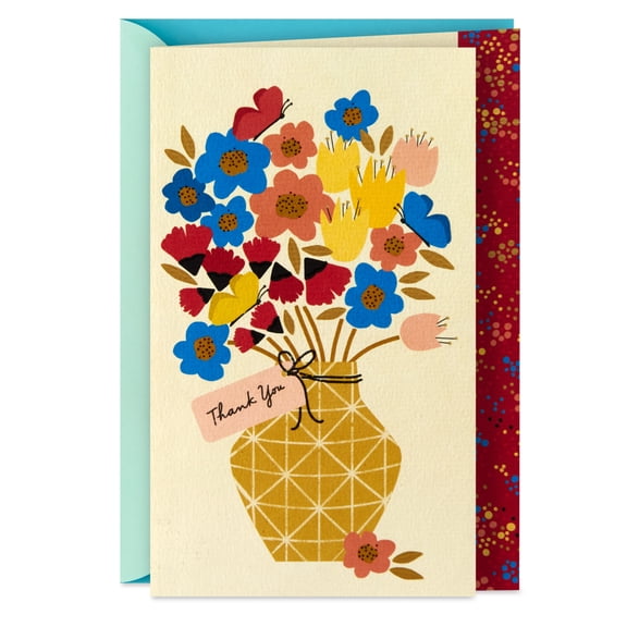 Hallmark Blank Thank You Card (Colorful Flowers in Gold Vase)
