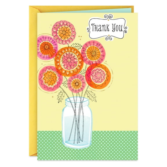 Hallmark Blank Thank You Card (Pink and Orange Illustrated Flowers)