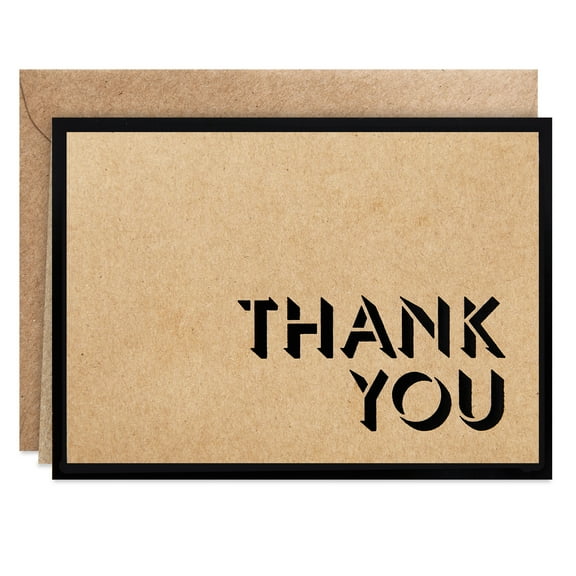 Hallmark Blank Thank-You Notes, Black Shadow Lettering on Kraft, 40 ct.