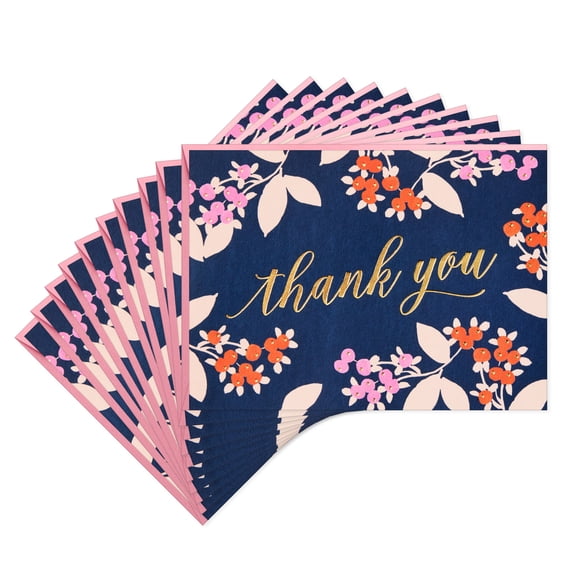 Hallmark Blank Thank You Notes (Flowers on Navy), 10 Count
