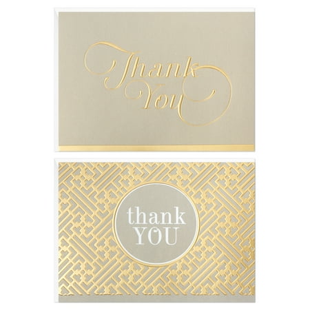 Hallmark Blank Thank-You Notes, Gold Script on Gray and Gold Geometric, 50 ct.