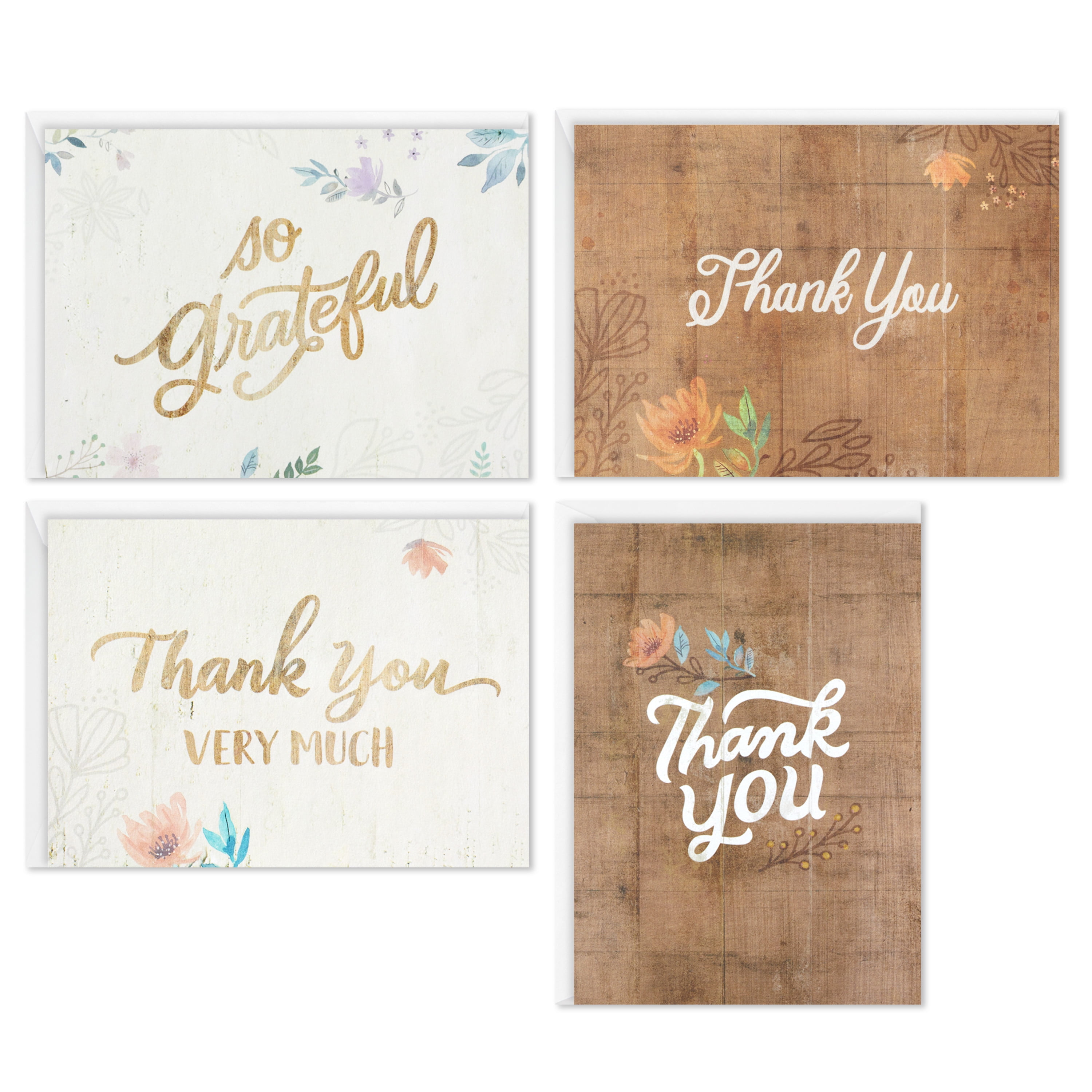 Hallmark Blank Thank You Notes, Rustic Woodgrain Floral, 40 ct