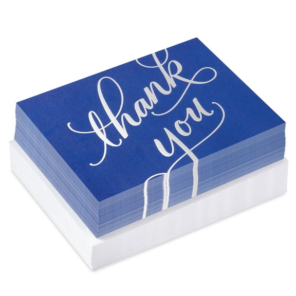 Hallmark Boxed Blank Thank You Notes (Classic Blue and Silver), 40 Count