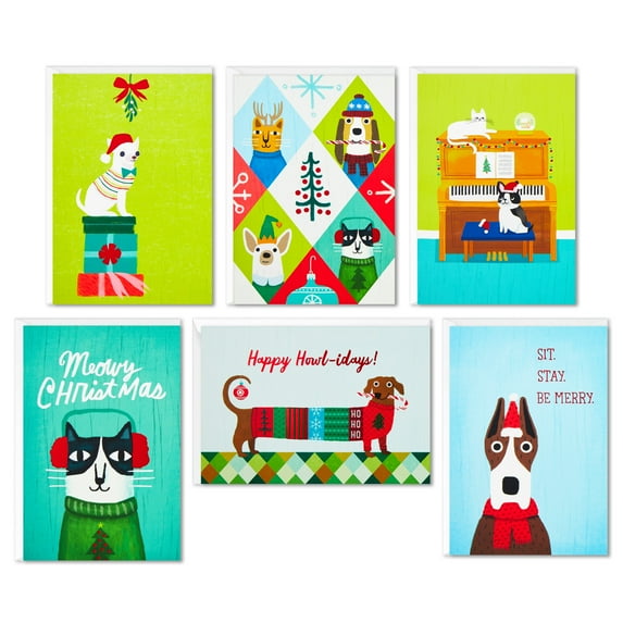 Hallmark Boxed Christmas Cards Assortment, Holiday Cats and Dogs, 24 Cards