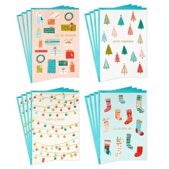 Hallmark Boxed Christmas Cards Assortment, Stockings and Gifts (4 Designs, 16 Cards and Envelopes)