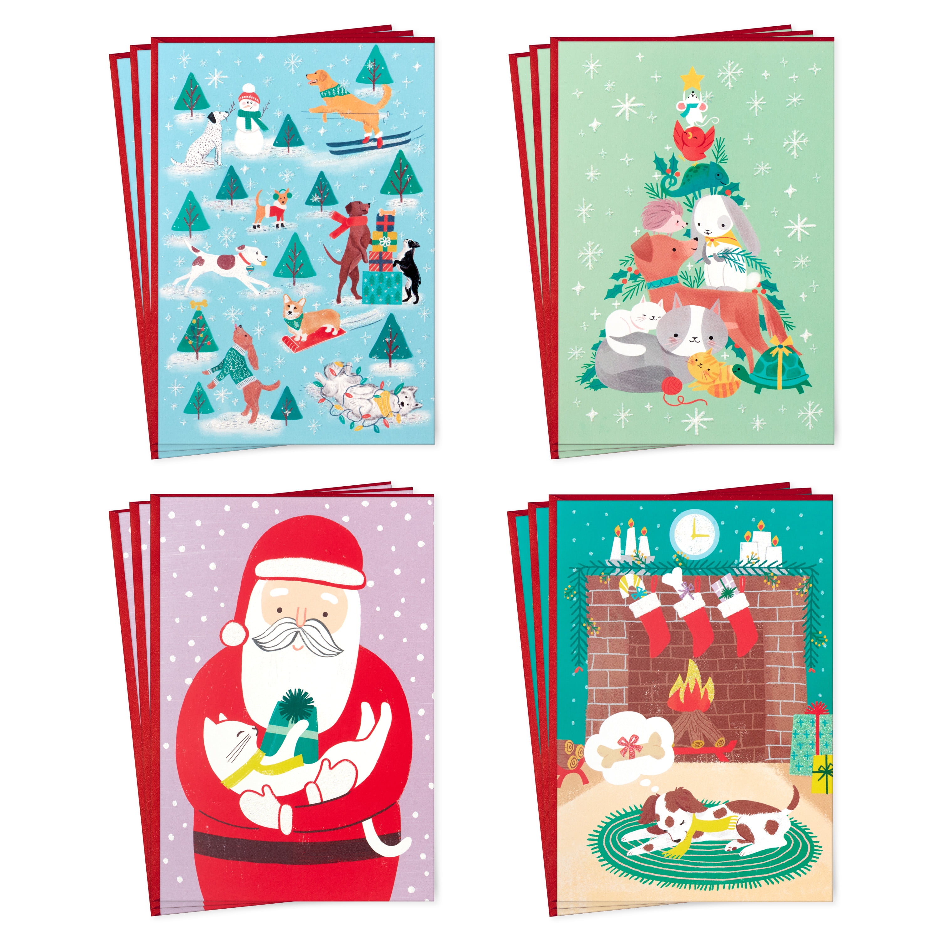 Hallmark Boxed Christmas Cards, Cats and Dogs (4 Designs, 12 Cards and