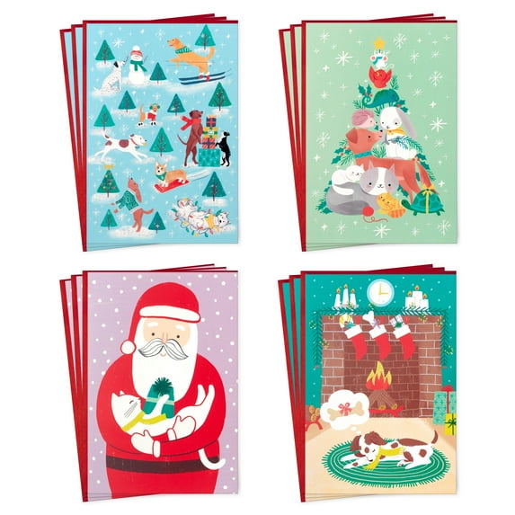 Hallmark Boxed Christmas Cards, Cats and Dogs (4 Designs, 12 Cards and Envelopes)