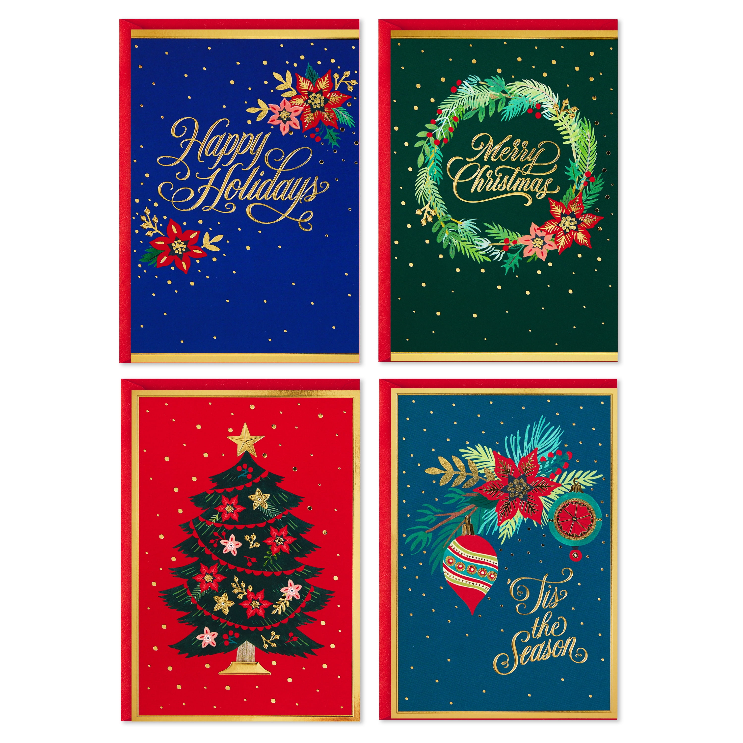 Hallmark Boxed Christmas Greeting Cards Assortment, Festive Foil (40