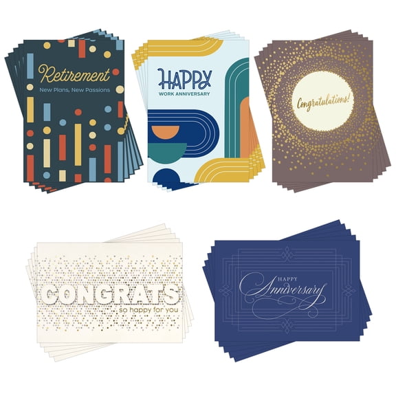 Hallmark Business Bulk Assorted Anniversary, Retirement, Congratulations Greeting Cards (Foil Embellished), 25 ct.