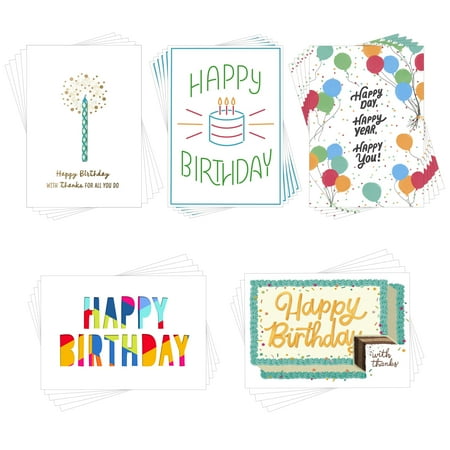 Hallmark Business Bulk Assorted Employee Birthday Cards (Cake, Candles & Color), 25 ct.