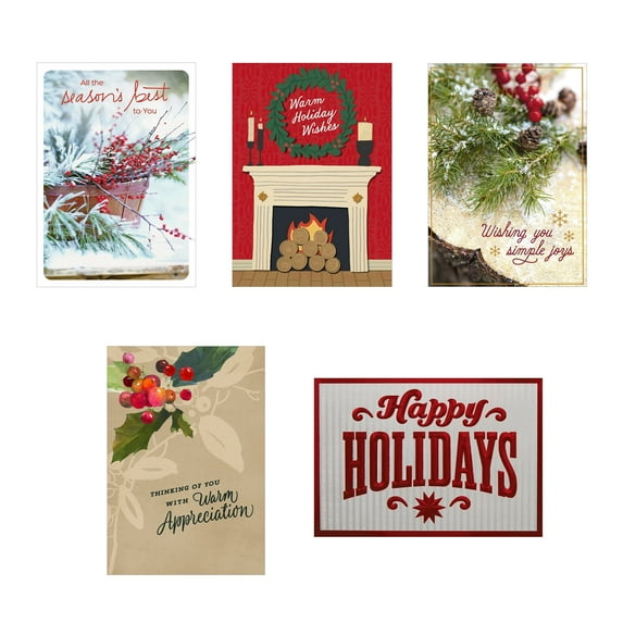 Hallmark Business Bulk Assorted Happy Holidays Cards (Warm Holiday Wishes Fireplace), 50 Pack