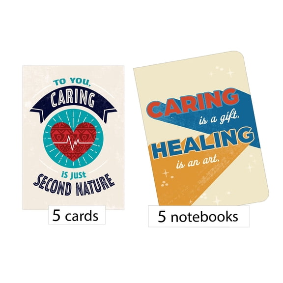 Hallmark Business Bulk Medical Staff Appreciation Notebook & Card Gift Bundles (Caring & Healing), 5 sets / 10 items