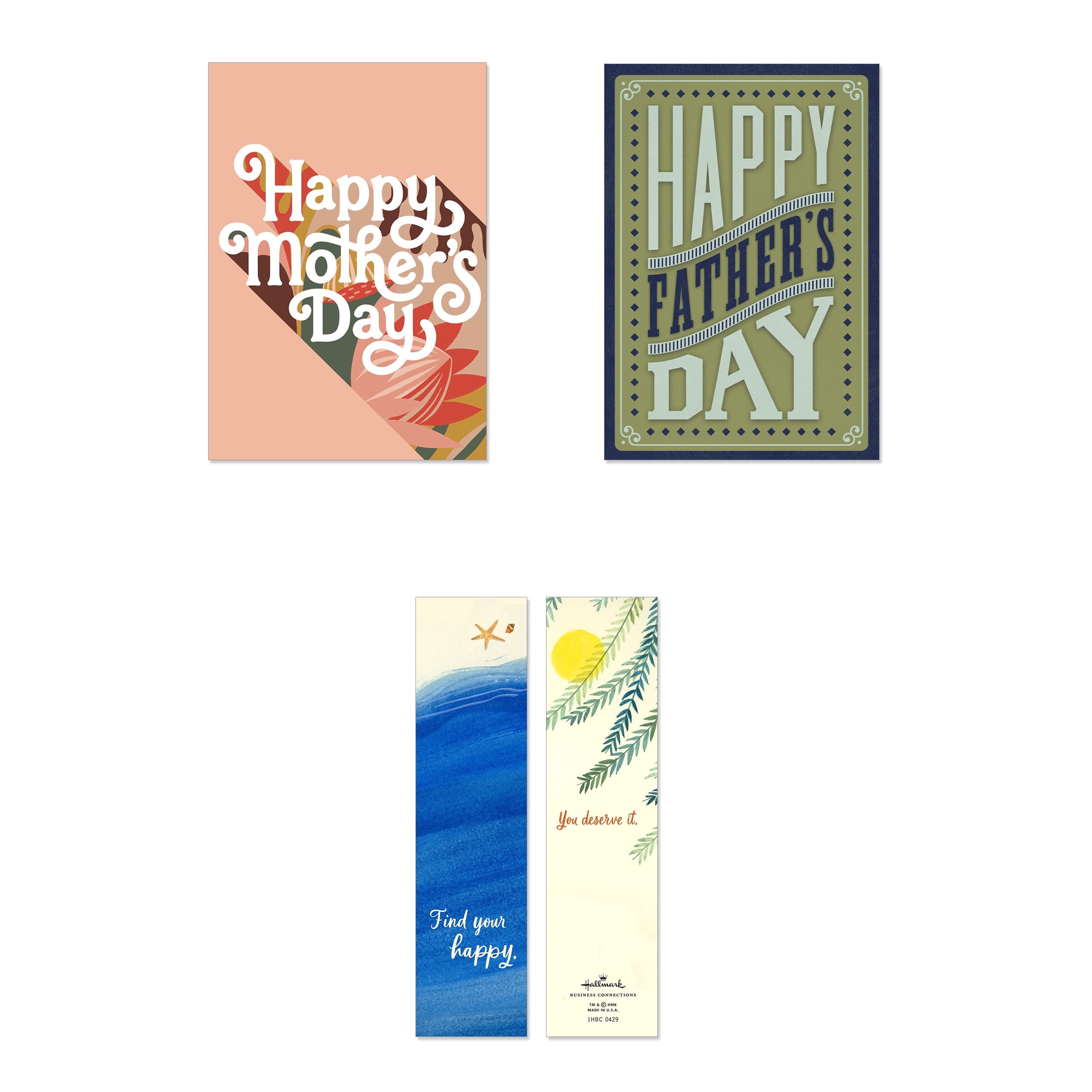 Hallmark Business Bulk Mother's Day & Father's Day Bookmark & Card Bundle (Classic Happy Wishes) 50 Sets/100 Items