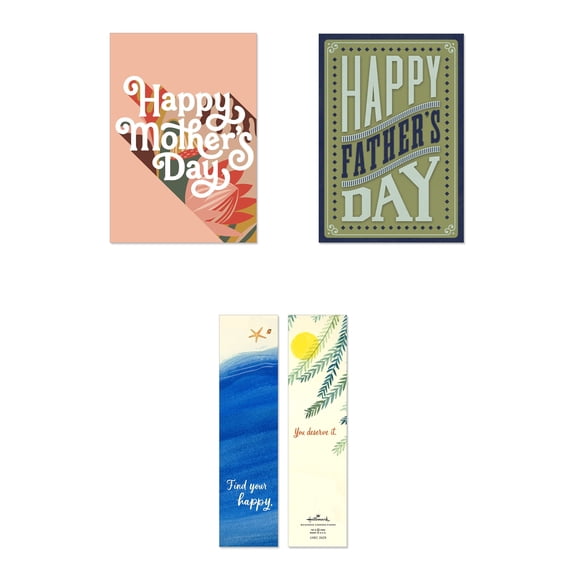 Hallmark Business Bulk Mother's Day & Father's Day Bookmark & Card Bundle (Classic Happy Wishes) 50 Sets/100 Items