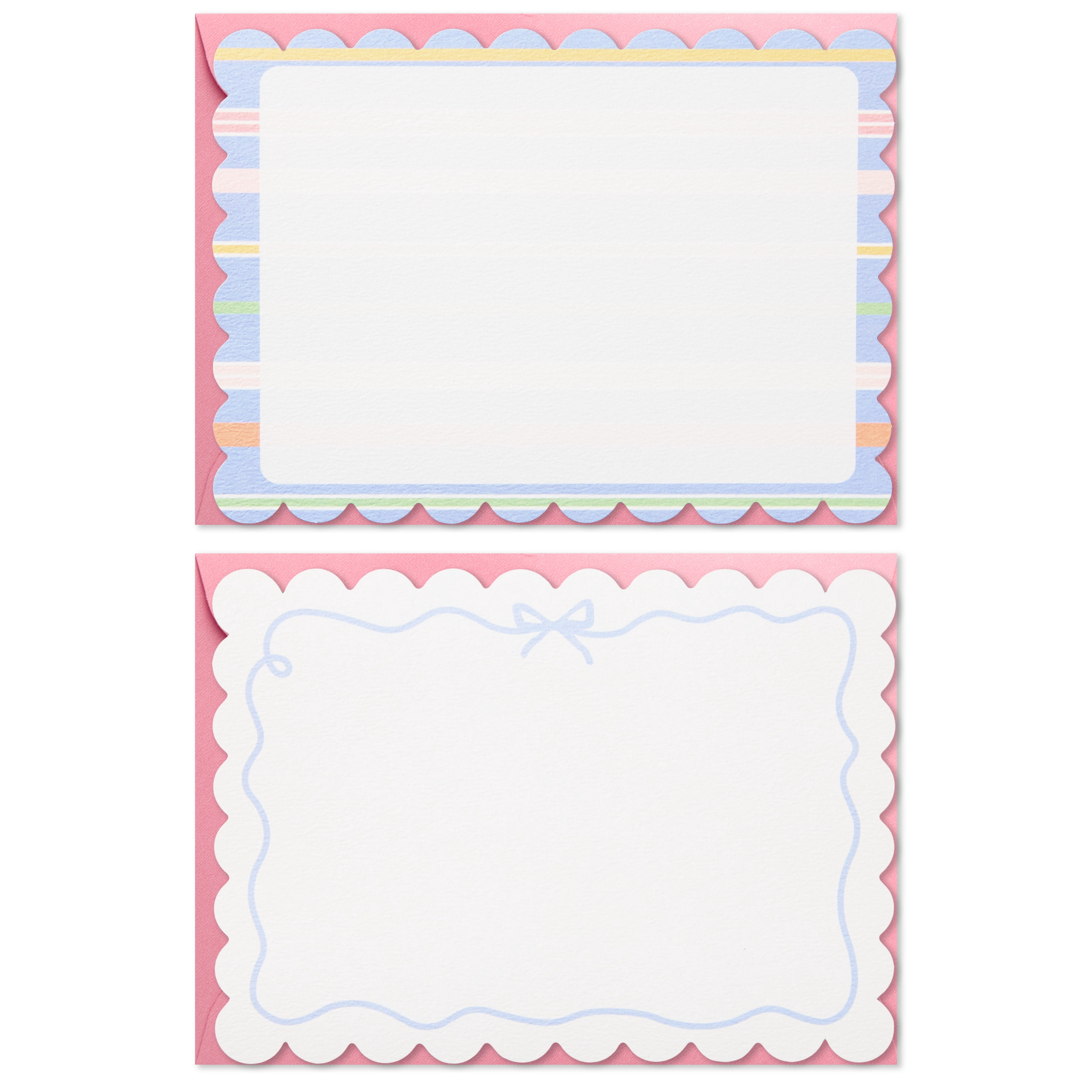 Hallmark Assorted Blank Flat Note Cards in Caddy (Scallops Bows), 40 Count