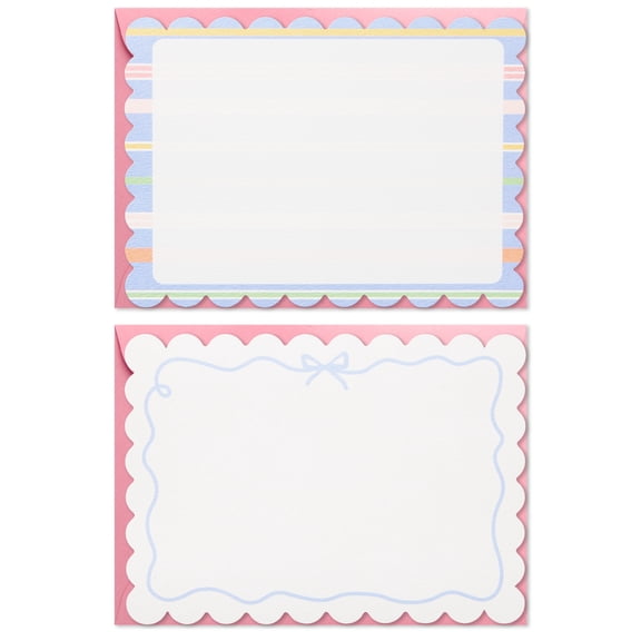Hallmark Assorted Blank Flat Note Cards in Caddy (Scallops and Bows), Pack of 40