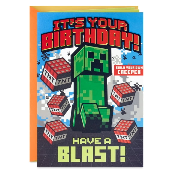 Hallmark Minecraft Birthday Card for Kids with Build-Your-Own Creeper (Have A Blast)
