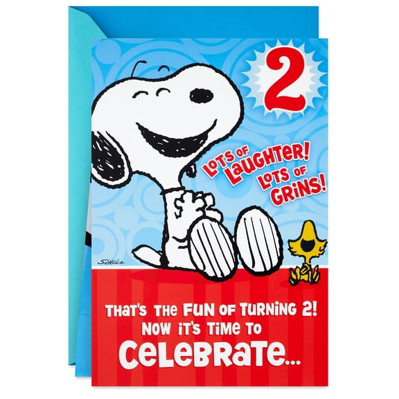 Hallmark Peanuts 2nd Birthday Card (Snoopy and Woodstock Pop-Up Hug)