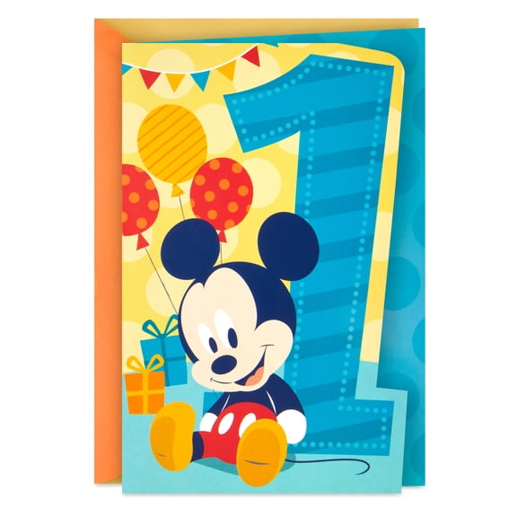 Hallmark Disney Mickey Mouse 1st Birthday Card (Romp, Roll and Laugh)