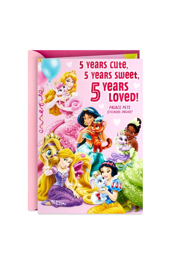 Disney Princess 5th Birthday Card with Stickers (5 Years Loved)