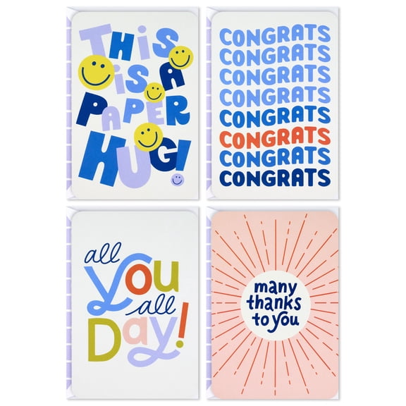 Hallmark Just Because Assorted Multi-Occasion Cards (Playful Lettering), Pack of 4