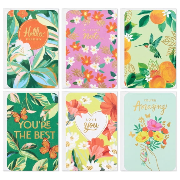 Hallmark Just Because Mini Assorted Multi-Occasion Cards (Uplifting Florals), Pack of 6
