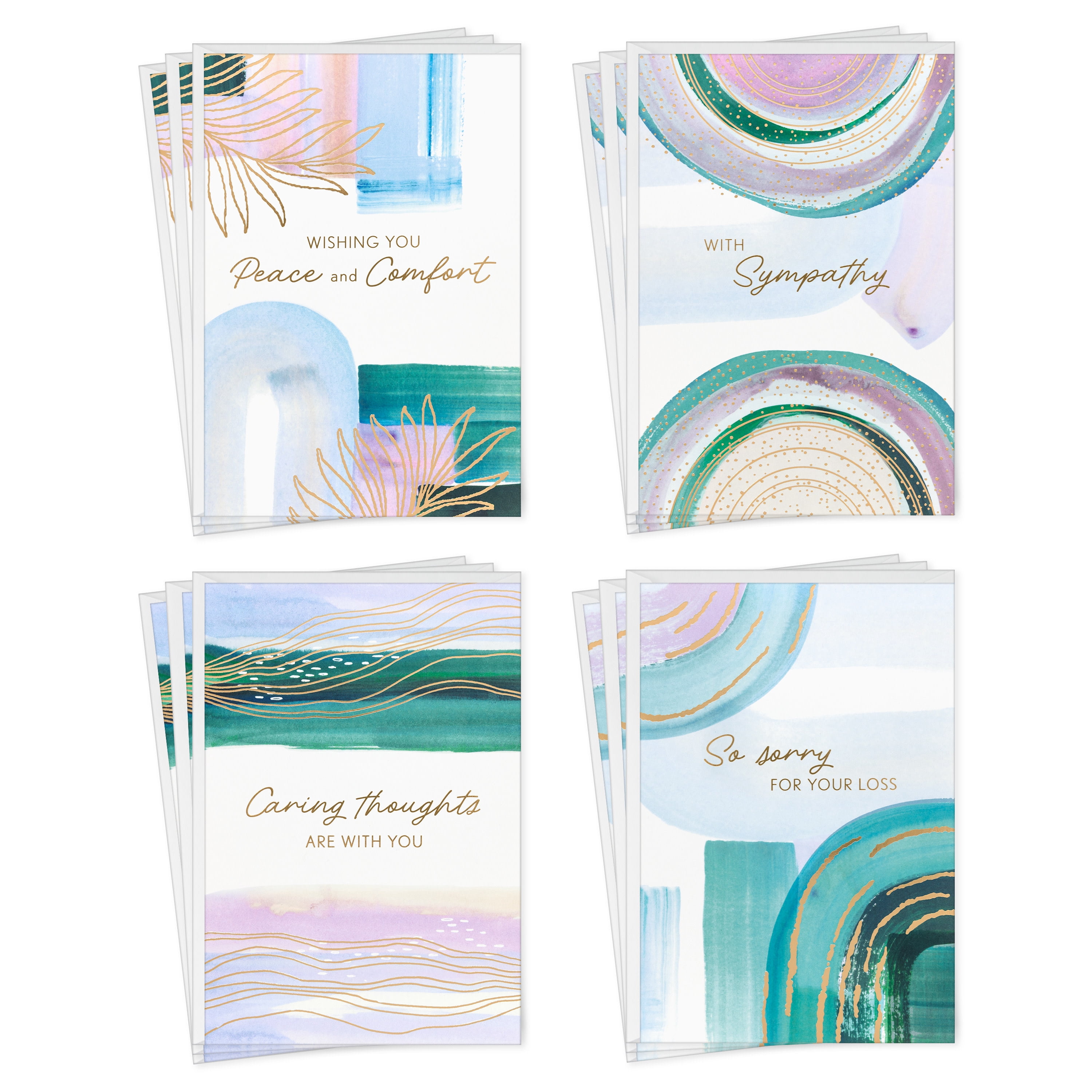 Hallmark Assorted Sympathy Cards (Soothing Brushstroke Pastels), Pack of 12