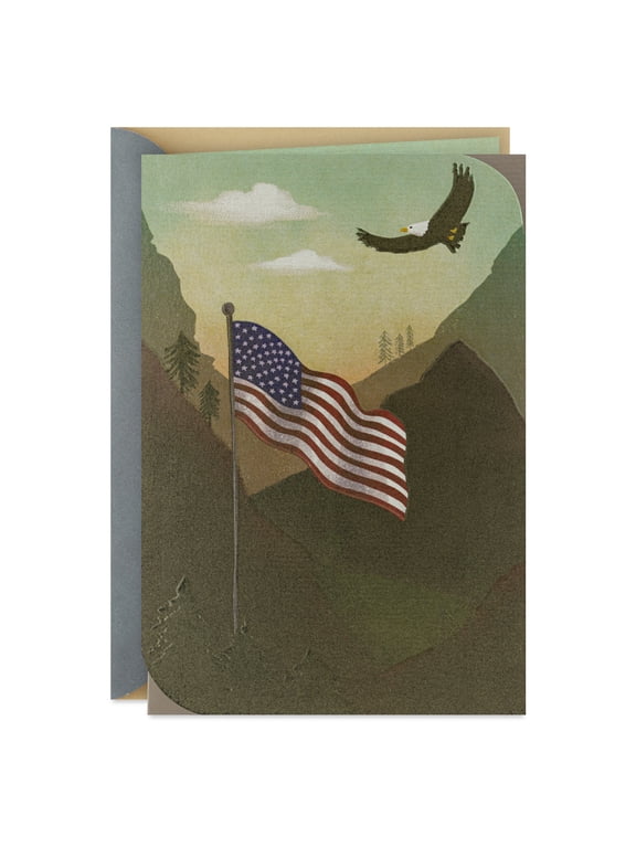Blank Military Appreciation Card (Bald Eagle Flying Over American Flag)